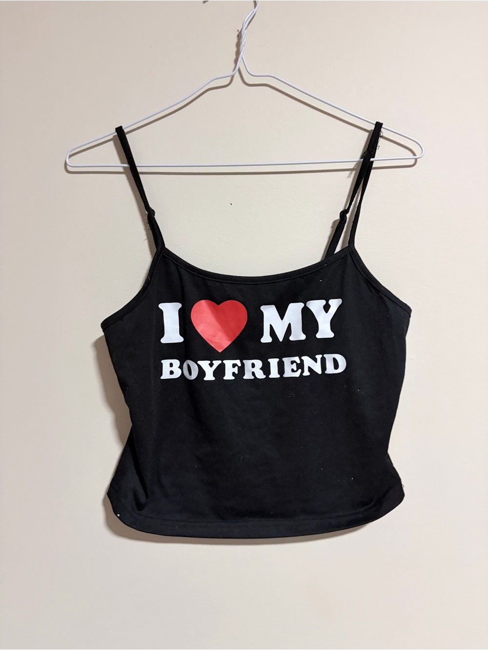 Black 'I ♥ My Boyfriend' Spaghetti Strap Tank Top